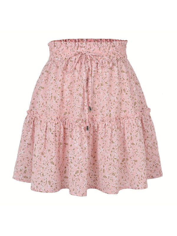 Ladies High Waist Ruffled Floral Printed A - Line Skirt - Bottoms